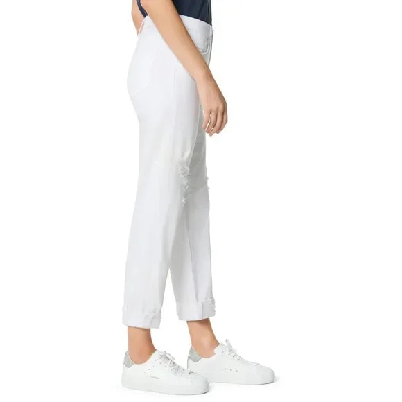 Joes Womens Scout Distressed Mid Rise Slim Boyfriend Cropped Jeans White - Picture 2 of 12